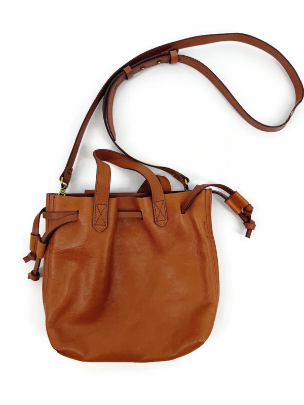 Madewell Small Drawstring Transport Crossbody Bucket Bag English Saddle NWT